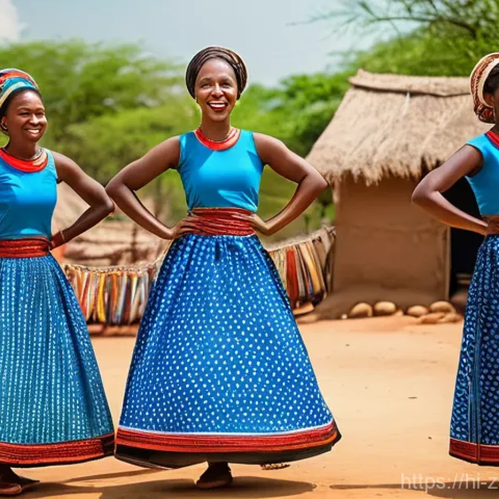 잠비아 전통 춤 - **Kalela Dance: Rhythmic Movement and Community Pride**
A vibrant, eye-level shot of a group of ...