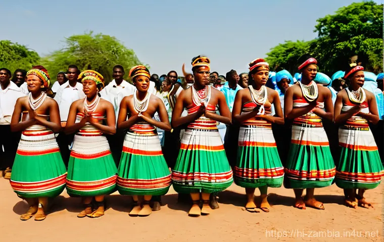 잠비아 전통 춤 - **Kalela Dance: Rhythmic Movement and Community Pride**
    A vibrant, eye-level shot of a group of ...