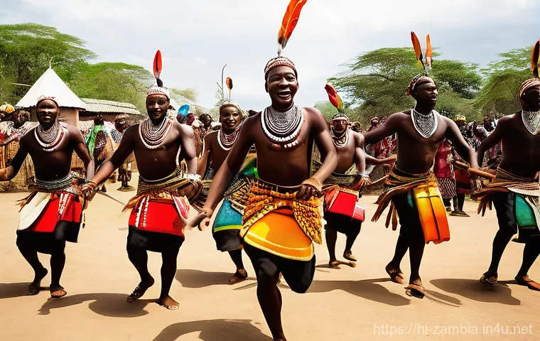 잠비아 전통 춤 - **Mangwengwe Dance: Graceful Circles and Unique Sounds**
    An immersive, medium-angle shot capturi...