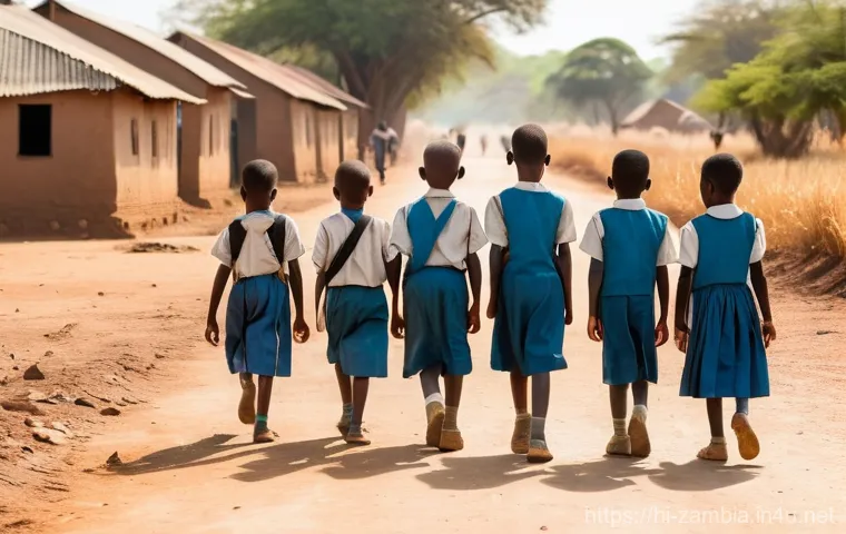 잠비아 초등 교육 - **Prompt 1: Rural Zambian Children Walking to School**
"A vibrant, realistic, and uplifting imag...