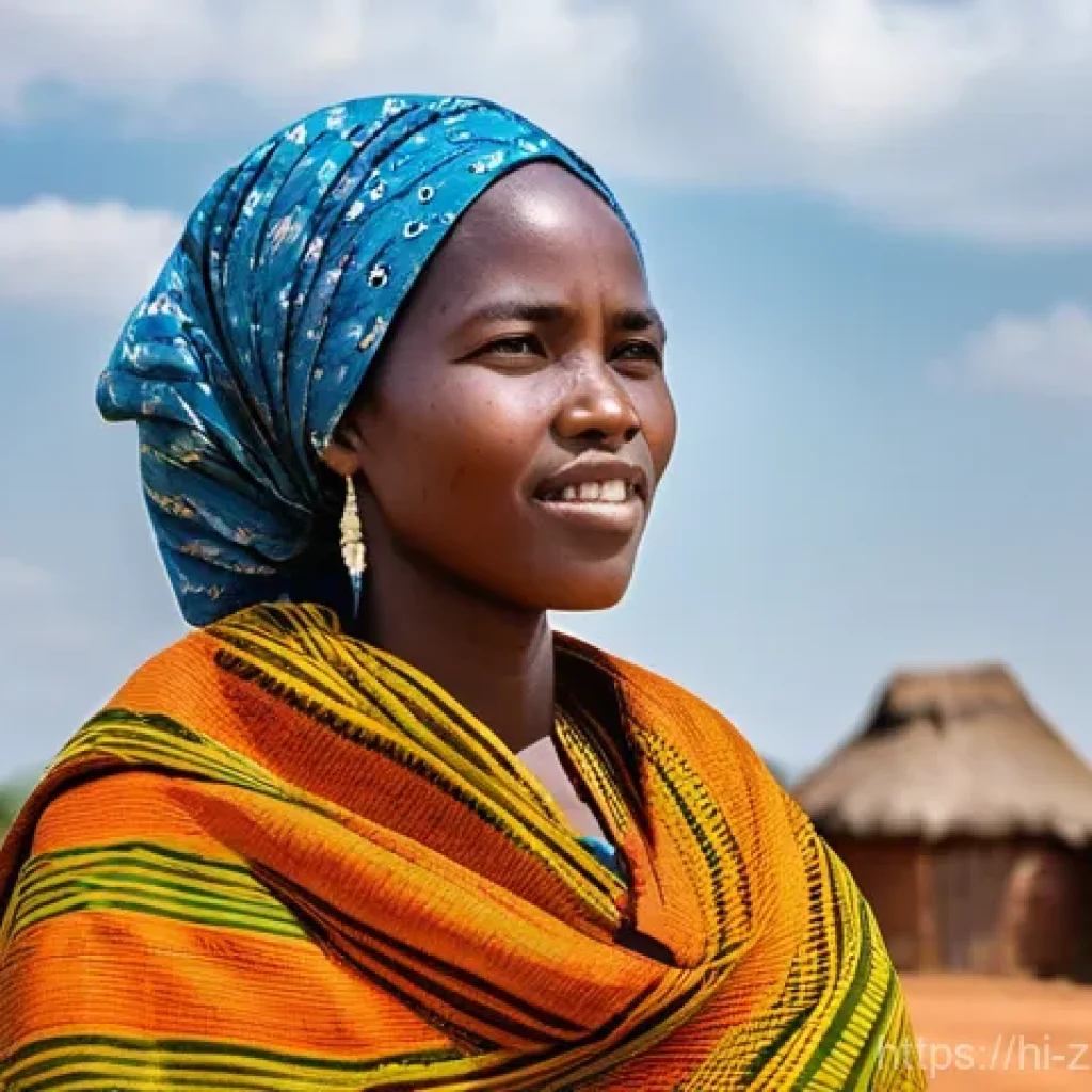 잠비아 통신 시스템 - **Prompt 1: Rural Connectivity Aspiration**
"A lone Zambian woman, dressed in a vibrant, modest ...
