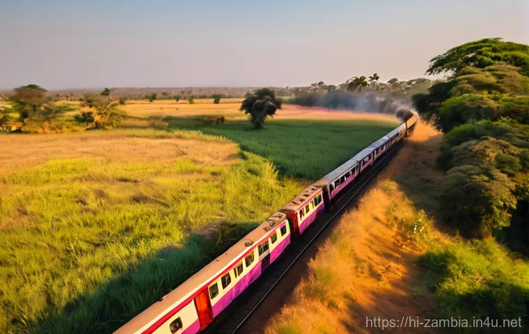 잠비아 기차 노선 - **Prompt 1: "A classic Zambian Railways passenger train, painted in the traditional red and cream co...