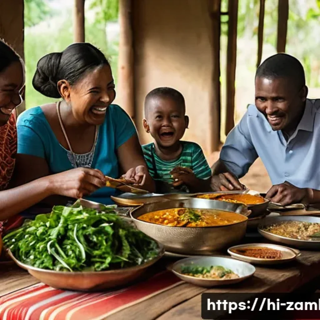 잠비아 전통 요리 - **Prompt 1: Zambian Family Meal**
A heartwarming and authentic scene of a Zambian family, includ...