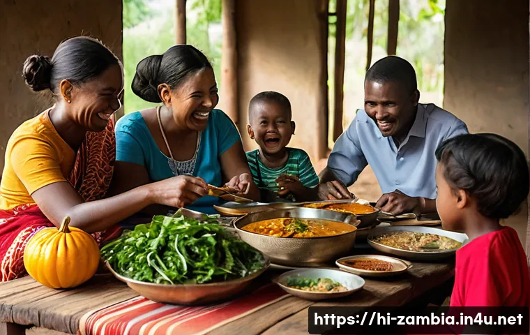 잠비아 전통 요리 - **Prompt 1: Zambian Family Meal**
A heartwarming and authentic scene of a Zambian family, includ...
